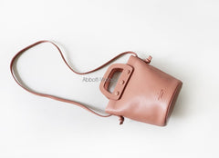 Cute Leather Pink Womens Mini Bucket Purse Handbag Barrel Shoulder Bag for Women