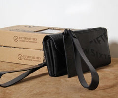 Handmade Leather Mens Clutch Cool Slim Wallet Zipper Clutch Wristlet Wallet for Men