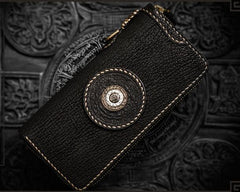 Handmade Leather Tibetan Mens Biker Chain Wallets Cool Leather Wallet Long Chain Wallets for Men