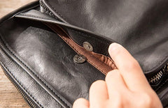 Cool Black Small Leather Mens Shoulder Bags Messengers Bag for Men