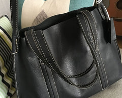 Vintage WOMENs Black Small LEATHER Tote Bag Fashion Tote Purse FOR WOMEN
