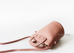 Cute Leather Pink Womens Mini Bucket Purse Handbag Barrel Shoulder Bag for Women