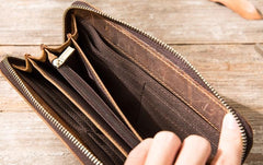 Cool Leather Mens Braided Long Zipper Clutch Wallets Long Wallet for Men