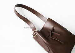 Stylish Leather Brown Womens Bucket Purse Crossbody Bag Barrel Shoulder Bag for Women
