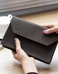 Handmade Leather Mens Clutch Cool Large Wallet Clutch Wristlet Wallet for Men