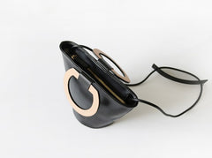 Cute Leather Black Womens Mini Bucket Purse Handbag Barrel Shoulder Bag for Women