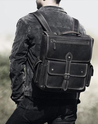 Handmade Leather Mens Cool Backpack Messenger Bag Briefcase Work Bag Business Bag for men