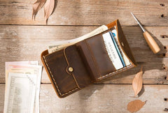 Cool Handmade Leather Mens Small Wallets Bifold Vintage billfold Wallet for Men
