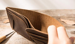 Coffee Cool Leather Mens Small Wallet Bifold Vintage Slim billfold Wallet for Men