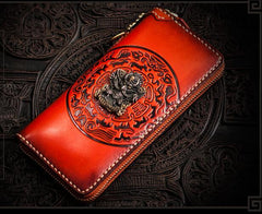 Handmade Leather Tibetan Mens Biker Chain Wallet Cool Leather Wallet Long Chain Wallet for Men