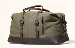 Gray Mens Leather Canvas Large Weekender Bag Canvas Travel Bag for Men