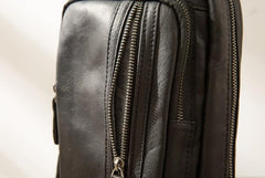 Leather Mens Black Shoulder Sling Backpack Sling Bag Sling Backpack for men
