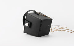 Cute Leather Black Womens Mini Box Purse Handbag Barrel Shoulder Bag for Women