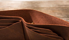 Brown Cool Leather Mens Small Wallet Bifold Vintage Slim billfold Wallet for Men