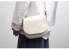 Cute White LEATHER Flip Side Bag Handmade WOMEN Saddle Phone Crossbody BAG Purse FOR WOMEN