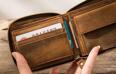 Cool Leather Vintage Mens Small Wallets Zipper billfold Wallets for Men