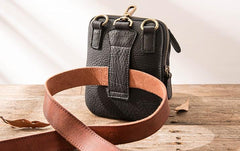 Black Leather Belt Pouch Mens Waist Bag Shoulder Bag for Men