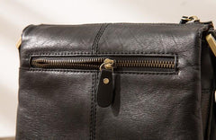 Cool Leather Black Mens Messenger Bags Vintage Shoulder Bags  for Men