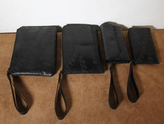 Handmade Leather Mens Clutch Cool Slim Wallet Zipper Clutch Wristlet Wallet for Men