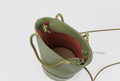 Cute Leather Green Womens Mini Bucket Purse Handbag Barrel Shoulder Bag for Women