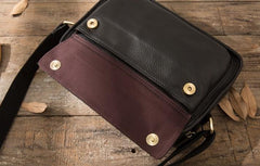 Cool Leather Black Mens Messenger Bag Vintage Shoulder Bag  for Men