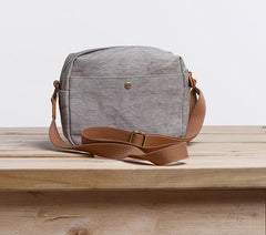Cool Mens Canvas Leather Side Bag Gray Courier Bag Messenger Bag for Men