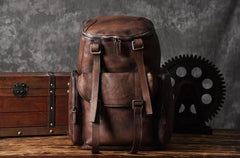 Cool Brown Leather Mens Backpack Large Brown Travel Backpack Hiking Backpack for men