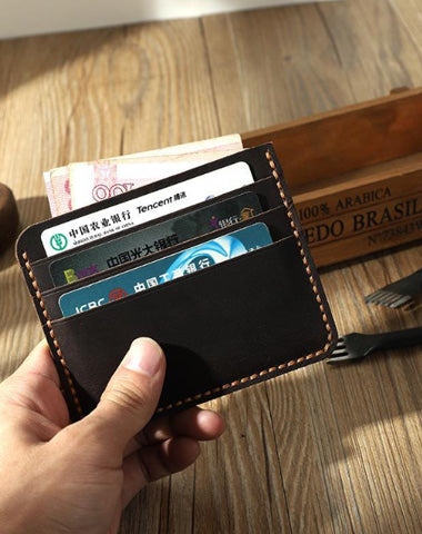 Coffee Leather Mens Front Pocket Wallet Personalized Handmade Slim Card Wallets for Men