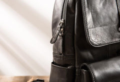Black Cool Mens Leather Backpacks Travel Backpacks Laptop Backpack for men