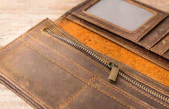 Vintage Slim long Wallets Leather Mens Tan Wallet Long Wallet for Men