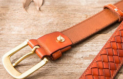 Handmade Cool Braided Leather Mens Belt Leather Belt for Men