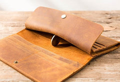 Vintage Slim long Wallet Leather Mens Tan Wallet Long Wallet for Men