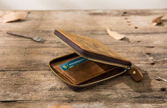 Cool Leather Vintage Mens Small Wallets Zipper billfold Wallets for Men