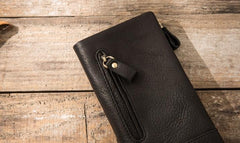 Cool Mens long Wallet Leather Bifold Wallet Long Wallets for Men