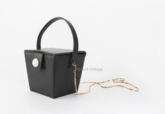 Cute Leather Black Womens Mini Box Purse Handbag Barrel Shoulder Bag for Women