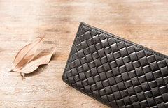Cool Black Braided Leather Mens Long Wallet Long Wallet for Men