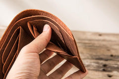 Brown Cool Leather Mens Small Wallet Bifold Vintage Slim billfold Wallet for Men