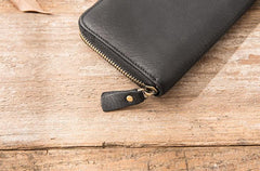 Cool Black Leather Mens Zipper Clutch Wallet Long Wallet for Men