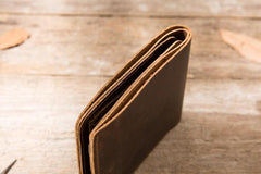 Coffee Cool Leather Mens Small Wallet Bifold Vintage Slim billfold Wallet for Men
