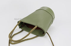Cute Leather Green Womens Mini Bucket Purse Handbag Barrel Shoulder Bag for Women