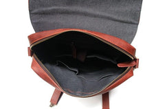 Red Brown Leather Mens Backpack Travel Backpacks Laptop Backpack for men