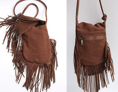 Handmade WOMENs LEATHER Tassels Shoulder Bag Vintage Crossbody Purse With tassels