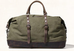 Gray Mens Leather Canvas Large Weekender Bag Canvas Travel Bag for Men
