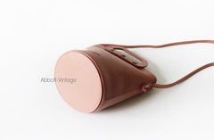 Cute Leather Pink Womens Mini Bucket Purse Handbag Barrel Shoulder Bag for Women