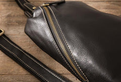 Mens Black Leather Sling Bag Sling Shoulder Bag Sling Backpack for men