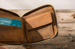Cool Leather Vintage Mens Small Wallets Zipper billfold Wallets for Men