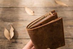 Cool Leather Vintage Mens Slim Small Wallets Zipper billfold Wallets for Men