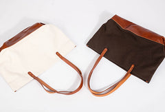 Handmade Genuine Leather Canvas Handbag Tote Large Shopper Bag Purse Handbag Shoulder Bag Purse For Women - EverHandmade