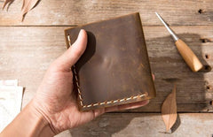 Cool Handmade Leather Mens Small Wallets Bifold Vintage billfold Wallet for Men