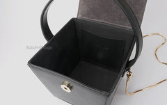 Cute Leather Black Womens Mini Box Purse Handbag Barrel Shoulder Bag for Women